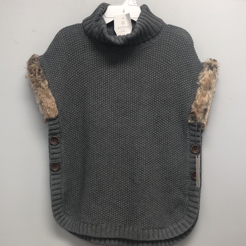 Aspen kids fur trimmed pinch sweater with matching ear muffs.